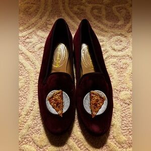 Stubbs and Wootton NYC Pizza 🍕 Burgundy Velvet Loafers Size 9 Like New Rare